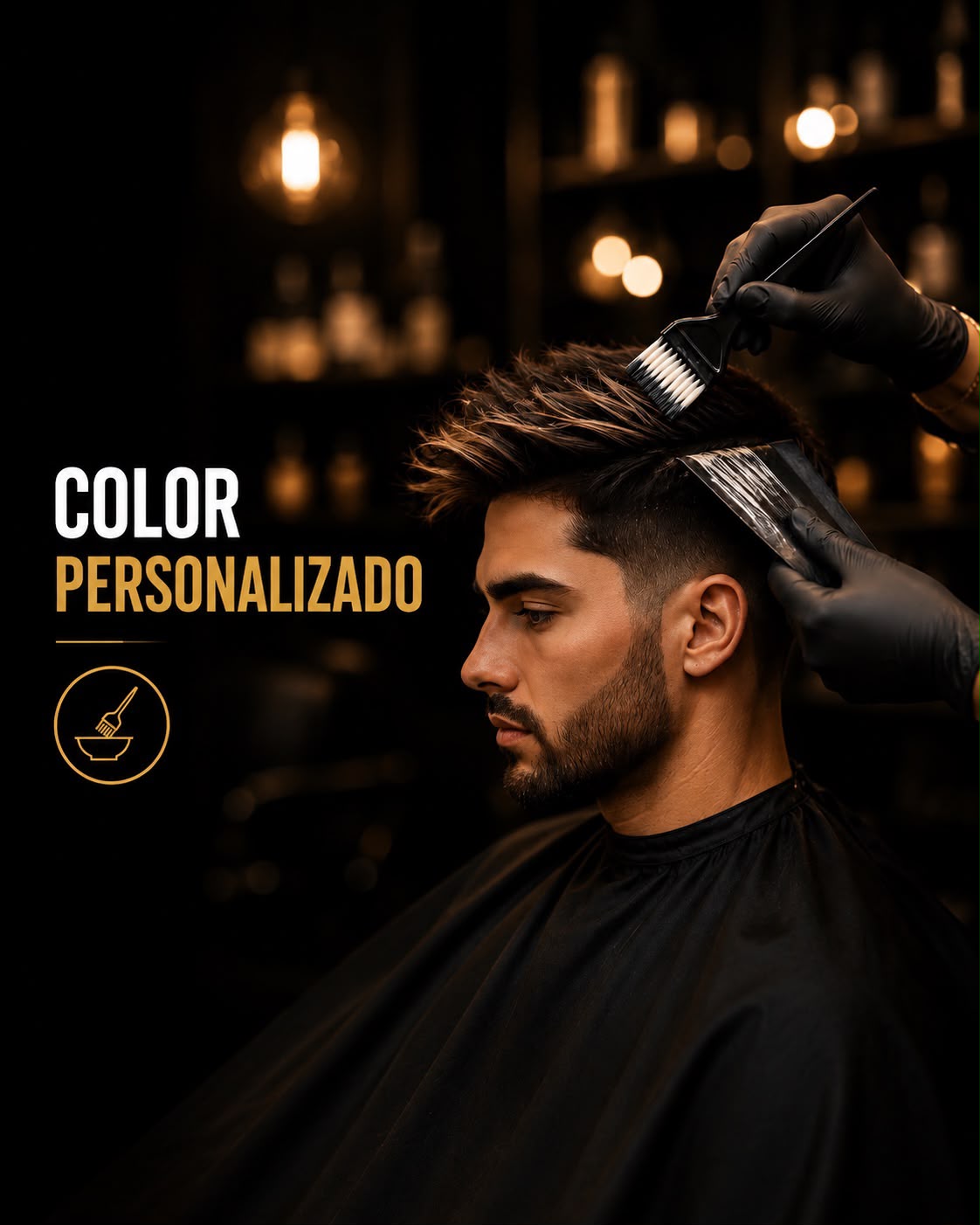 Aplicación de color con brocha sobre el cabello.