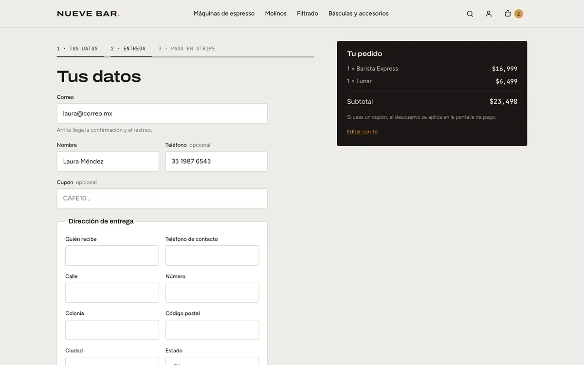 Tienda en escritorio: datos para pagar y resumen del pedido