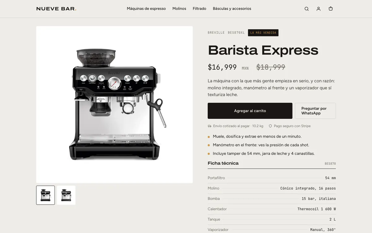 Tienda en escritorio: ficha del producto